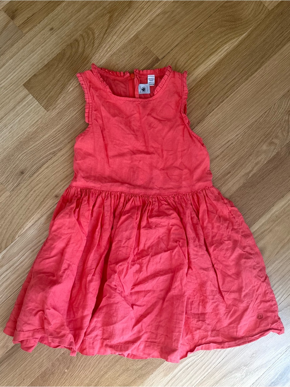 Petit Bateau Coral Sleeveless Ruffle-Trim Dress size 8 linen